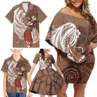 Tahiti Islands Polynesian Plumeria Family Matching Off Shoulder Short Dress and Hawaiian Shirt Tahitian Vahine 'Ote'a - Beige LT7 - Polynesian Pride