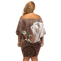 Tahiti Islands Polynesian Plumeria Family Matching Off Shoulder Short Dress and Hawaiian Shirt Tahitian Vahine 'Ote'a - Beige LT7 - Polynesian Pride