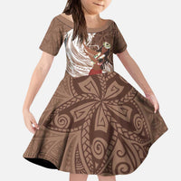 Tahiti Islands Polynesian Plumeria Family Matching Puletasi and Hawaiian Shirt Tahitian Vahine 'Ote'a - Beige LT7 Daughter's Dress Beige - Polynesian Pride