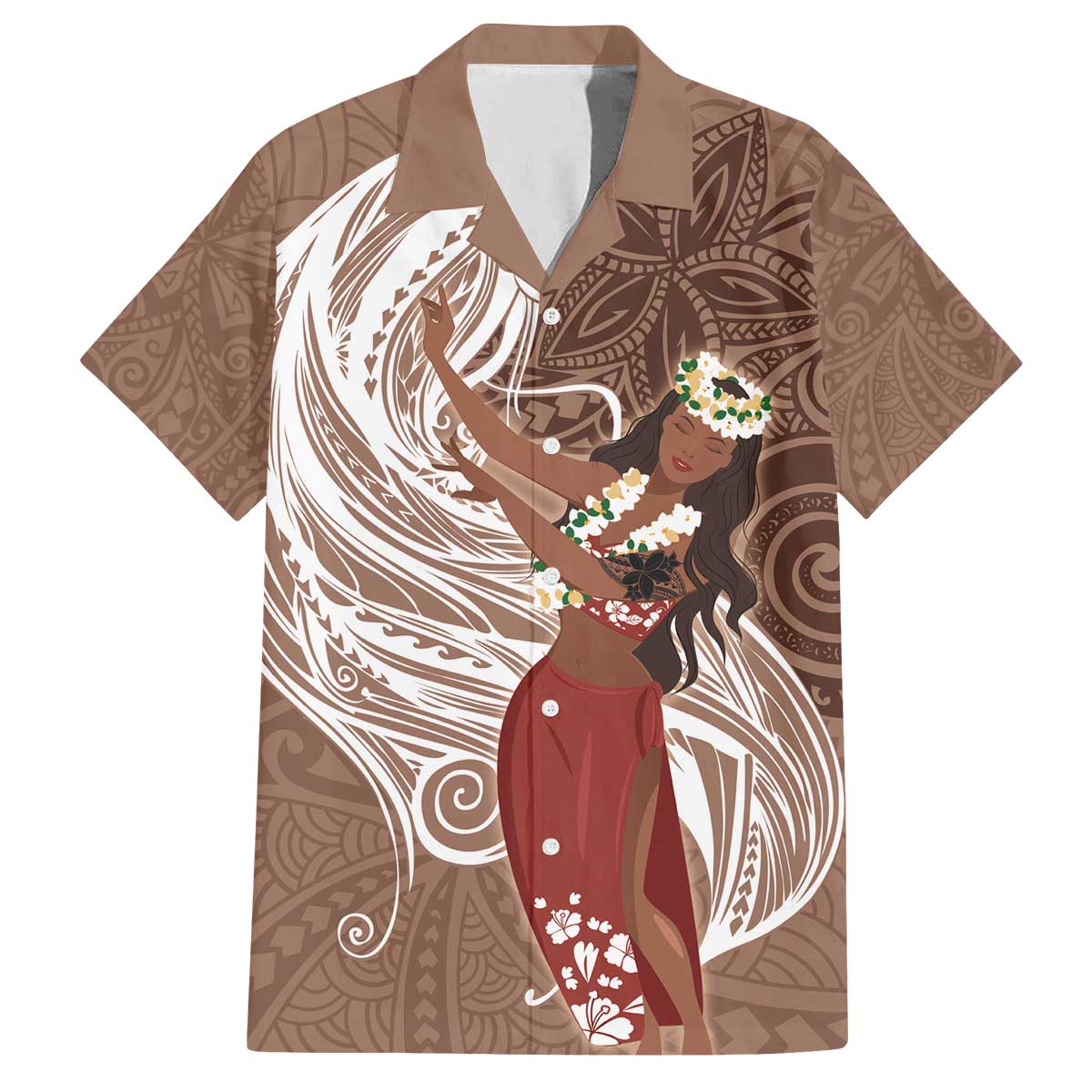Tahiti Islands Polynesian Plumeria Family Matching Puletasi and Hawaiian Shirt Tahitian Vahine 'Ote'a - Beige LT7 Dad's Shirt - Short Sleeve Beige - Polynesian Pride