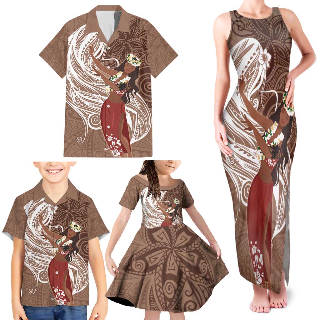 Tahiti Islands Polynesian Plumeria Family Matching Tank Maxi Dress and Hawaiian Shirt Tahitian Vahine 'Ote'a - Beige LT7 - Polynesian Pride