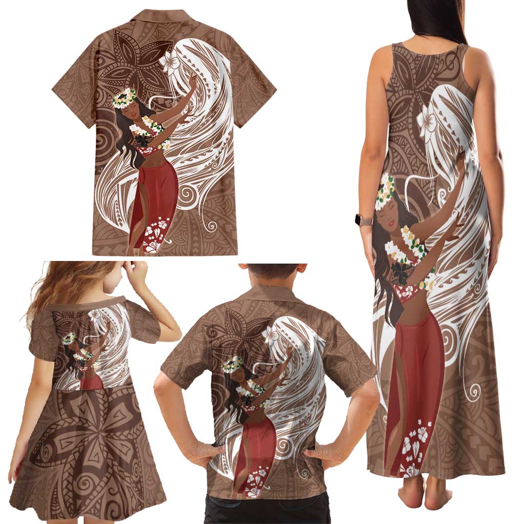 Tahiti Islands Polynesian Plumeria Family Matching Tank Maxi Dress and Hawaiian Shirt Tahitian Vahine 'Ote'a - Beige LT7 - Polynesian Pride