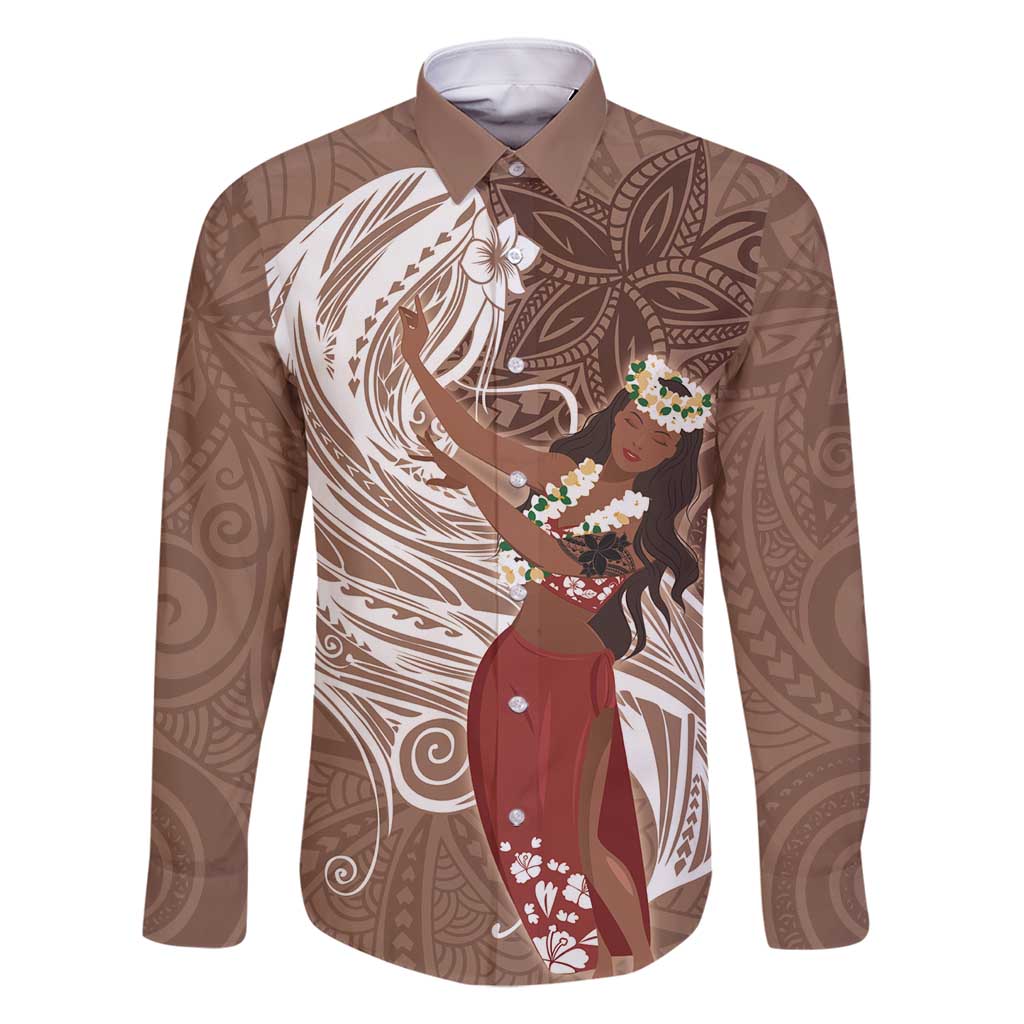 Tahiti Islands Polynesian Plumeria Family Matching Tank Maxi Dress and Hawaiian Shirt Tahitian Vahine 'Ote'a - Beige LT7 Dad's Shirt - Long Sleeve Beige - Polynesian Pride
