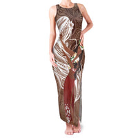 Tahiti Islands Polynesian Plumeria Family Matching Tank Maxi Dress and Hawaiian Shirt Tahitian Vahine 'Ote'a - Beige LT7 Mom's Dress Beige - Polynesian Pride