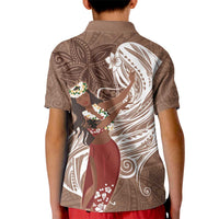 Tahiti Islands Polynesian Plumeria Kid Polo Shirt Tahitian Vahine 'Ote'a - Beige