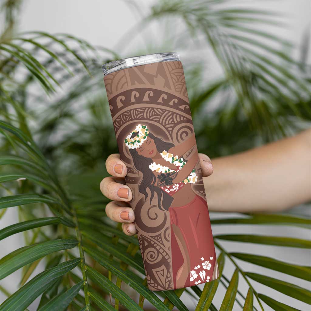 Tahiti Islands Polynesian Plumeria Skinny Tumbler Tahitian Vahine 'Ote'a - Beige LT7 - Polynesian Pride