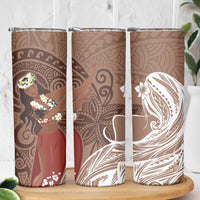 Tahiti Islands Polynesian Plumeria Skinny Tumbler Tahitian Vahine 'Ote'a - Beige LT7 - Polynesian Pride