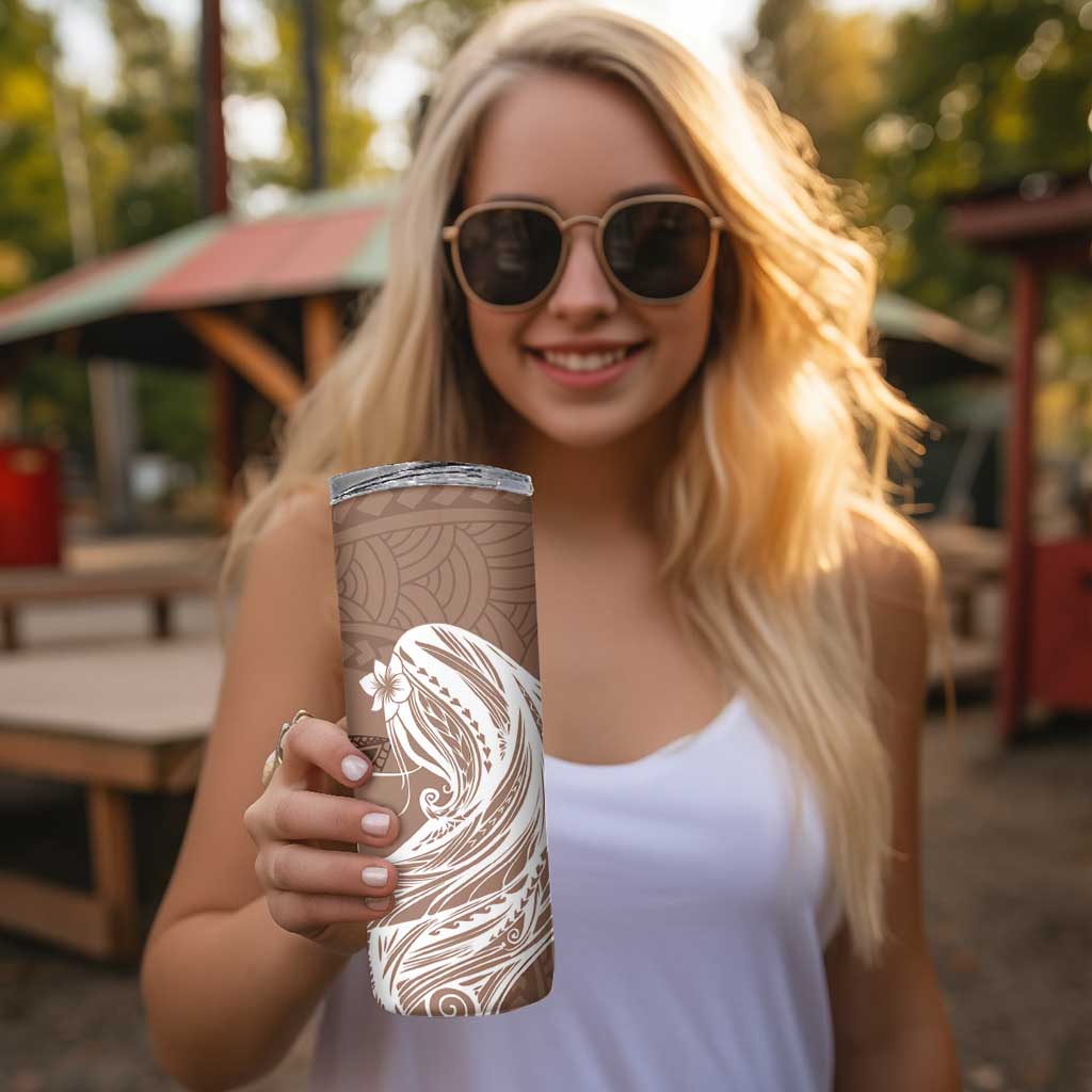 Tahiti Islands Polynesian Plumeria Skinny Tumbler Tahitian Vahine 'Ote'a - Beige LT7 - Polynesian Pride