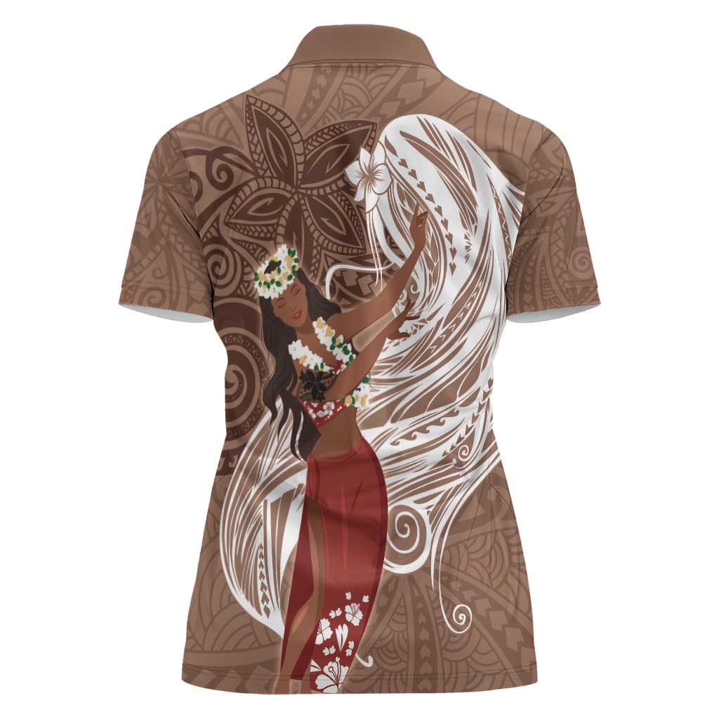 Tahiti Islands Polynesian Plumeria Women Polo Shirt Tahitian Vahine 'Ote'a - Beige LT7 - Polynesian Pride