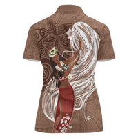 Tahiti Islands Polynesian Plumeria Women Polo Shirt Tahitian Vahine 'Ote'a - Beige LT7 - Polynesian Pride