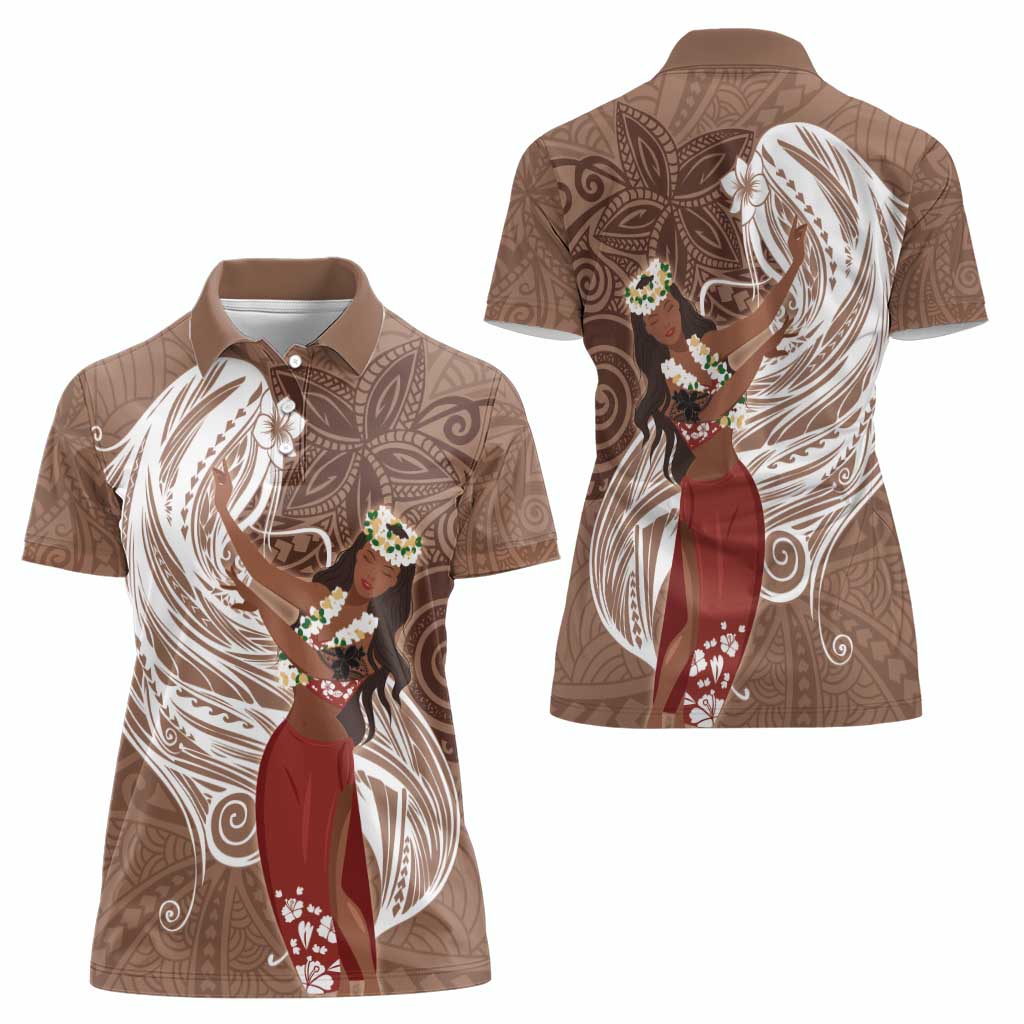 Tahiti Islands Polynesian Plumeria Women Polo Shirt Tahitian Vahine 'Ote'a - Beige LT7 - Polynesian Pride