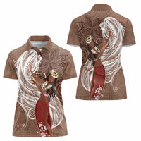 Tahiti Islands Polynesian Plumeria Women Polo Shirt Tahitian Vahine 'Ote'a - Beige LT7 - Polynesian Pride