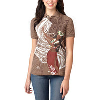 Tahiti Islands Polynesian Plumeria Women Polo Shirt Tahitian Vahine 'Ote'a - Beige LT7 - Polynesian Pride