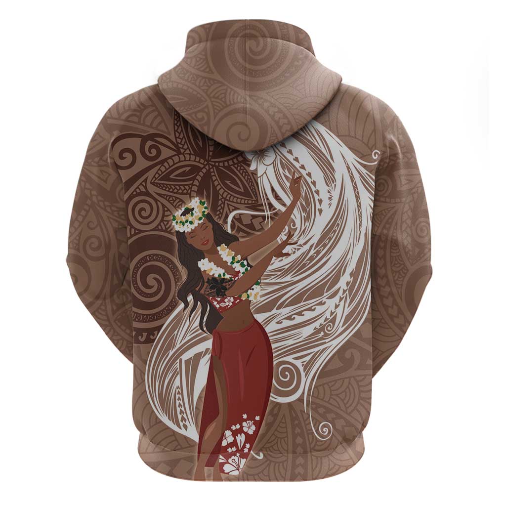 Tahiti Islands Polynesian Plumeria Zip Hoodie Tahitian Vahine 'Ote'a - Beige