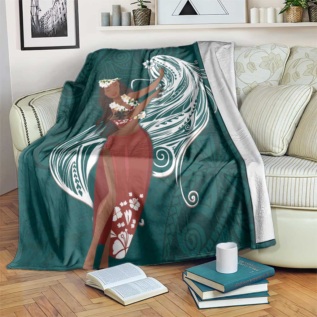 Tahiti Islands Polynesian Plumeria Blanket Tahitian Vahine 'Ote'a - Teal LT7 Teal - Polynesian Pride