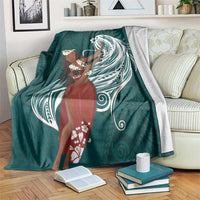Tahiti Islands Polynesian Plumeria Blanket Tahitian Vahine 'Ote'a - Teal LT7 Teal - Polynesian Pride