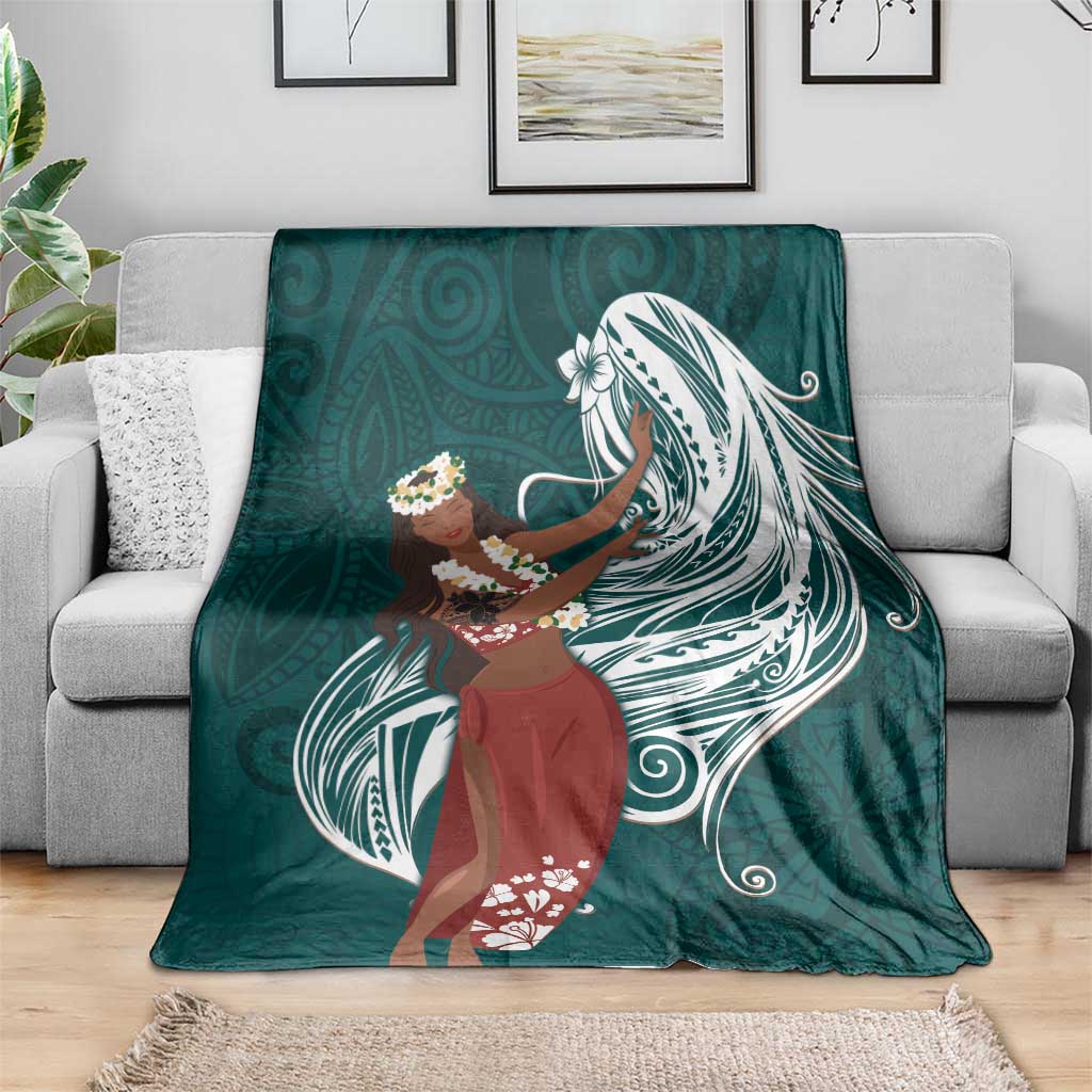 Tahiti Islands Polynesian Plumeria Blanket Tahitian Vahine 'Ote'a - Teal LT7 - Polynesian Pride