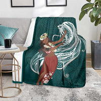 Tahiti Islands Polynesian Plumeria Blanket Tahitian Vahine 'Ote'a - Teal LT7 - Polynesian Pride