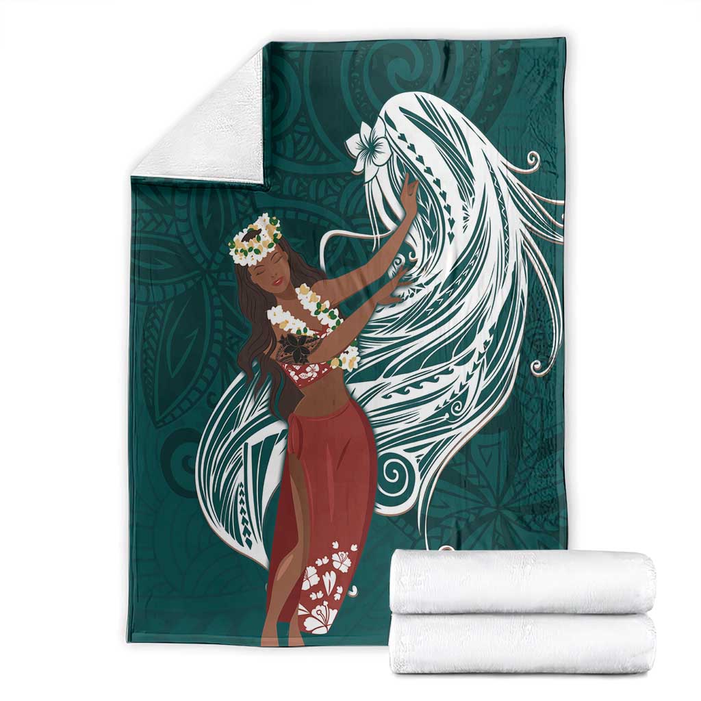 Tahiti Islands Polynesian Plumeria Blanket Tahitian Vahine 'Ote'a - Teal LT7 - Polynesian Pride