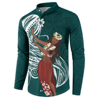 Tahiti Islands Polynesian Plumeria Button Sweatshirt Tahitian Vahine 'Ote'a - Teal