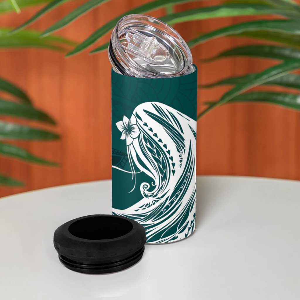 Tahiti Islands Polynesian Plumeria 4 in 1 Can Cooler Tumbler Tahitian Vahine 'Ote'a - Teal LT7 - Polynesian Pride