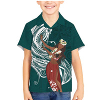 Tahiti Islands Polynesian Plumeria Family Matching Mermaid Dress and Hawaiian Shirt Tahitian Vahine 'Ote'a - Teal