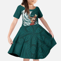Tahiti Islands Polynesian Plumeria Family Matching Puletasi and Hawaiian Shirt Tahitian Vahine 'Ote'a - Teal LT7 Daughter's Dress Teal - Polynesian Pride