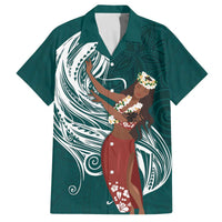 Tahiti Islands Polynesian Plumeria Family Matching Puletasi and Hawaiian Shirt Tahitian Vahine 'Ote'a - Teal LT7 Dad's Shirt - Short Sleeve Teal - Polynesian Pride
