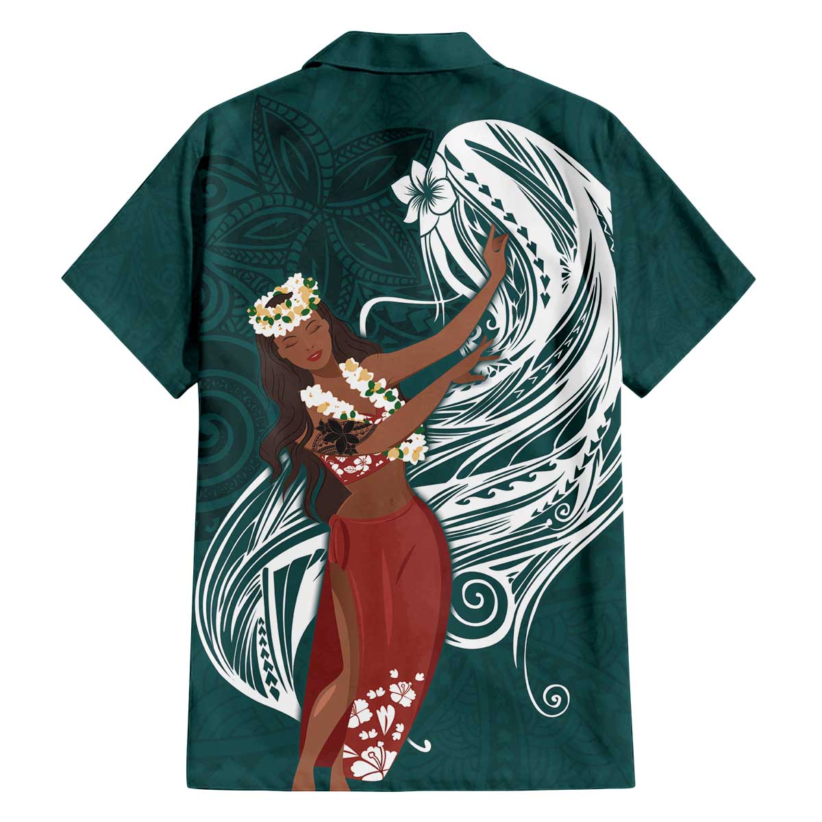Tahiti Islands Polynesian Plumeria Family Matching Puletasi and Hawaiian Shirt Tahitian Vahine 'Ote'a - Teal LT7 - Polynesian Pride