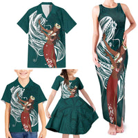 Tahiti Islands Polynesian Plumeria Family Matching Tank Maxi Dress and Hawaiian Shirt Tahitian Vahine 'Ote'a - Teal LT7 - Polynesian Pride