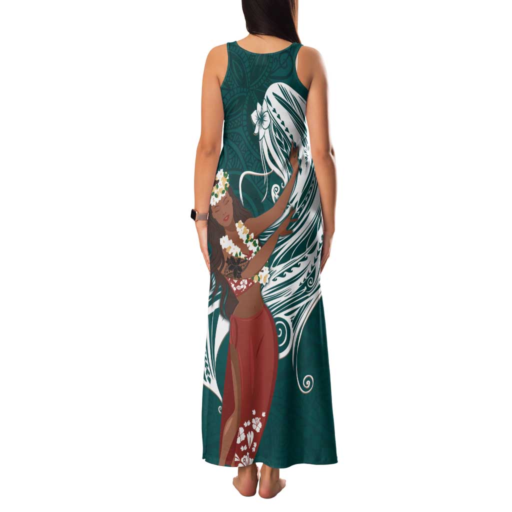 Tahiti Islands Polynesian Plumeria Family Matching Tank Maxi Dress and Hawaiian Shirt Tahitian Vahine 'Ote'a - Teal LT7 - Polynesian Pride