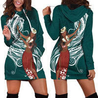 Tahiti Islands Polynesian Plumeria Hoodie Dress Tahitian Vahine 'Ote'a - Teal