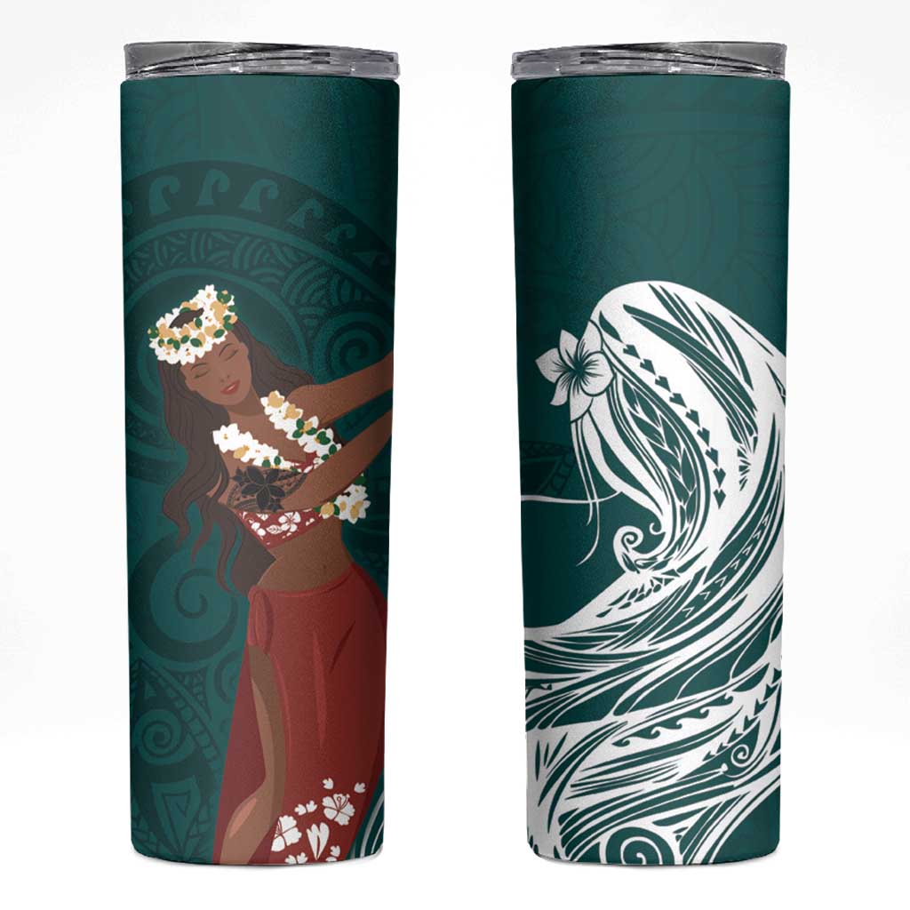 Tahiti Islands Polynesian Plumeria Skinny Tumbler Tahitian Vahine 'Ote'a - Teal LT7 Teal - Polynesian Pride