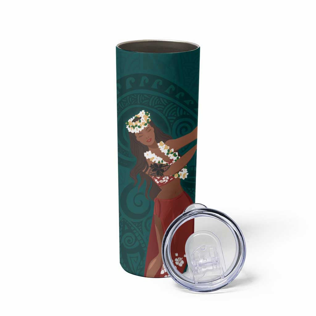 Tahiti Islands Polynesian Plumeria Skinny Tumbler Tahitian Vahine 'Ote'a - Teal LT7 - Polynesian Pride
