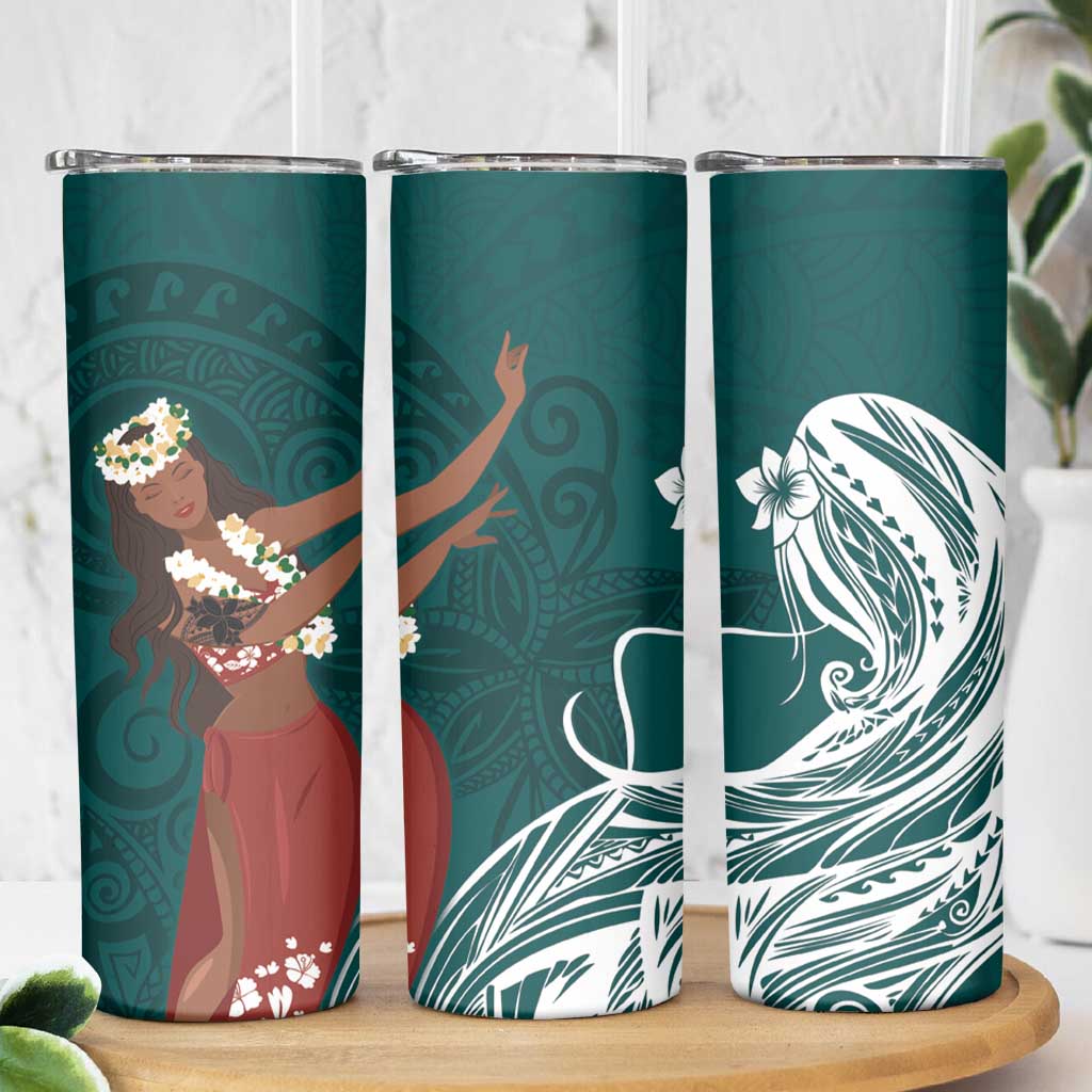 Tahiti Islands Polynesian Plumeria Skinny Tumbler Tahitian Vahine 'Ote'a - Teal LT7 - Polynesian Pride