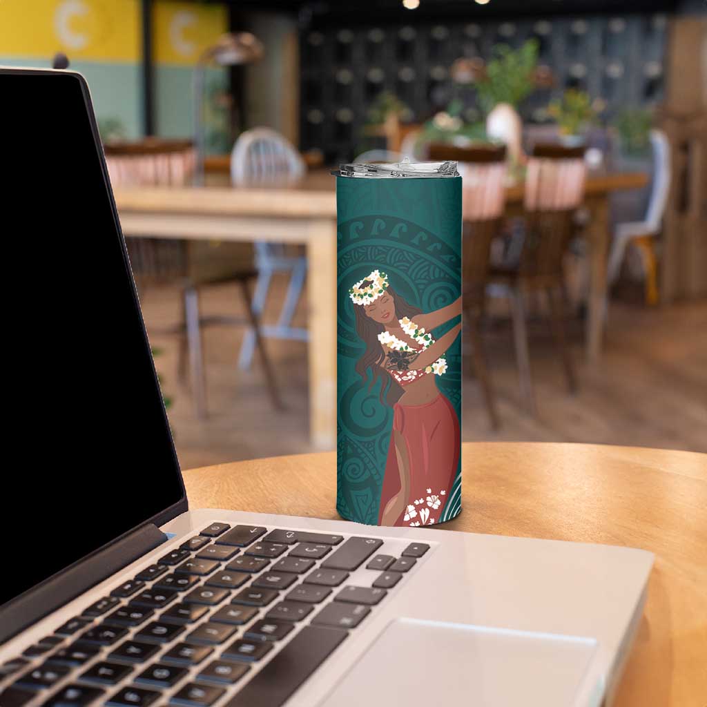 Tahiti Islands Polynesian Plumeria Skinny Tumbler Tahitian Vahine 'Ote'a - Teal LT7 - Polynesian Pride