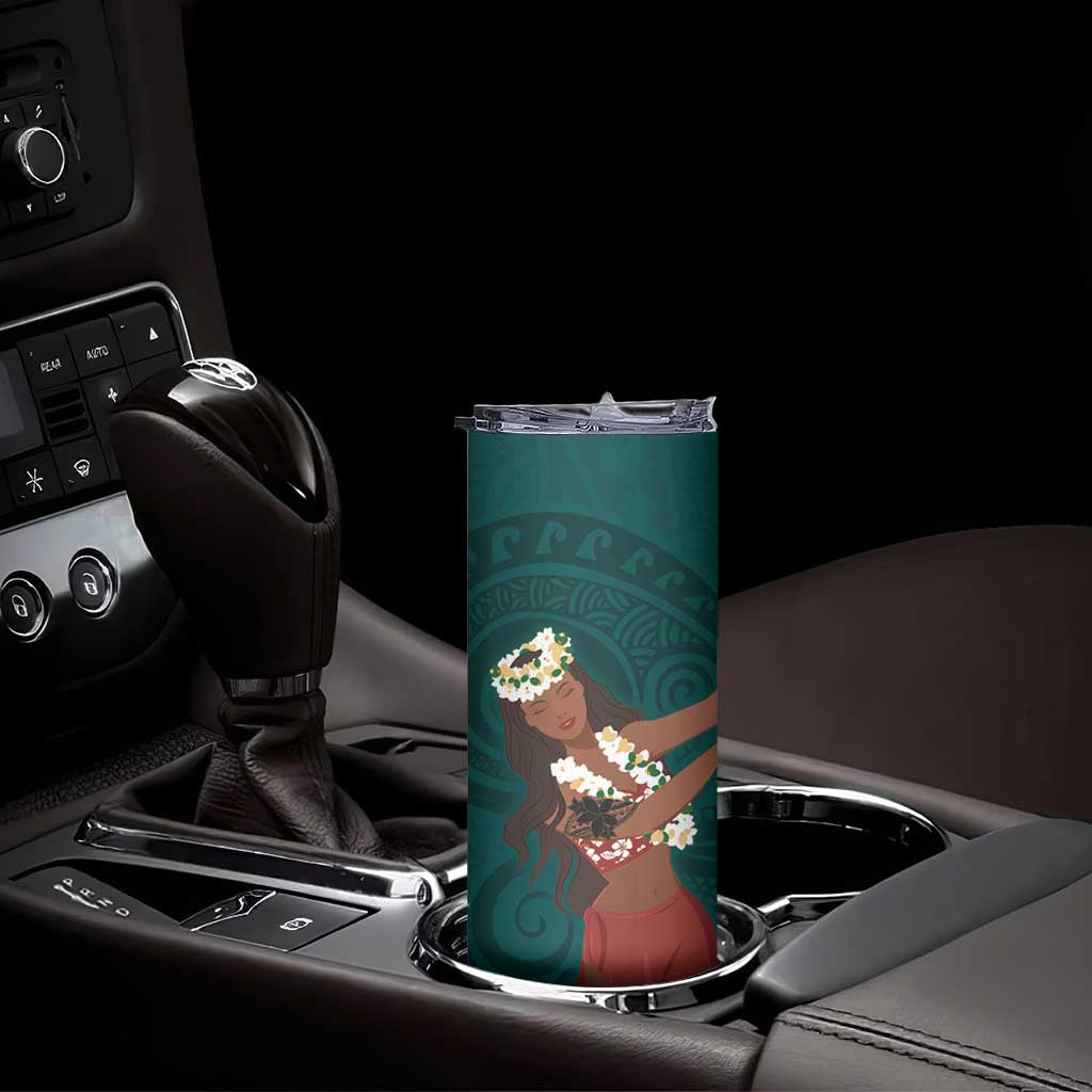 Tahiti Islands Polynesian Plumeria Skinny Tumbler Tahitian Vahine 'Ote'a - Teal LT7 - Polynesian Pride