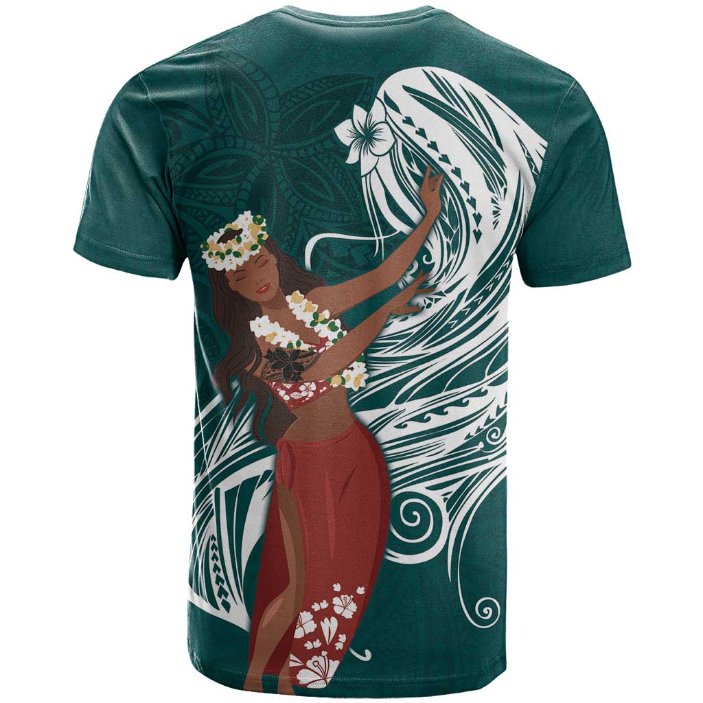 Tahiti Islands Polynesian Plumeria T Shirt Tahitian Vahine 'Ote'a - Teal