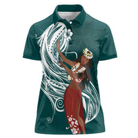 Tahiti Islands Polynesian Plumeria Women Polo Shirt Tahitian Vahine 'Ote'a - Teal LT7 Female Teal - Polynesian Pride