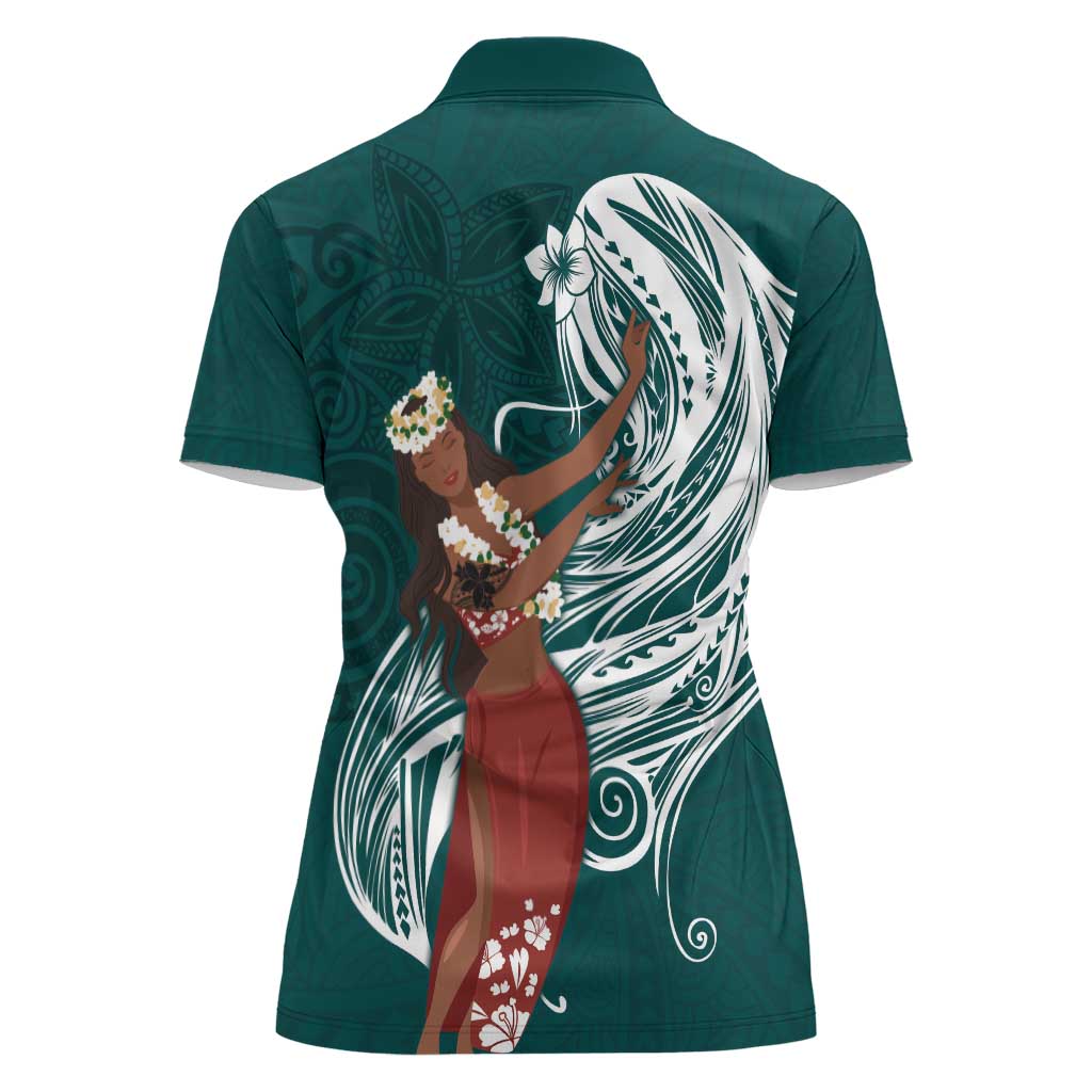 Tahiti Islands Polynesian Plumeria Women Polo Shirt Tahitian Vahine 'Ote'a - Teal LT7 - Polynesian Pride