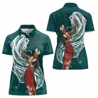 Tahiti Islands Polynesian Plumeria Women Polo Shirt Tahitian Vahine 'Ote'a - Teal LT7 - Polynesian Pride