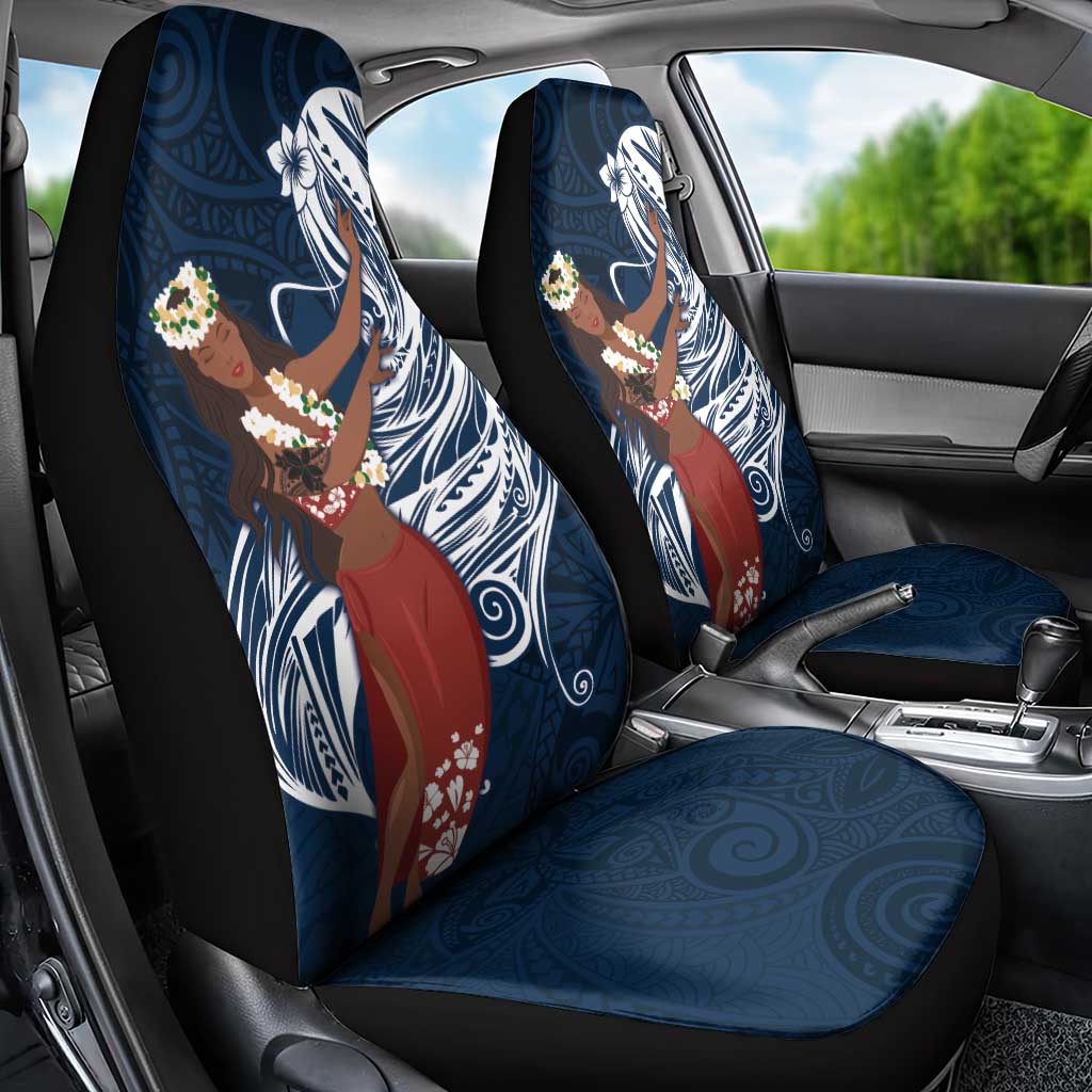 Tahiti Islands Polynesian Plumeria Car Seat Cover Tahitian Vahine 'Ote'a - Navy Blue