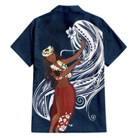 Tahiti Islands Polynesian Plumeria Family Matching Off The Shoulder Long Sleeve Dress and Hawaiian Shirt Tahitian Vahine 'Ote'a - Navy Blue LT7 - Polynesian Pride
