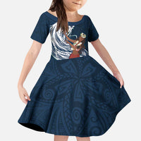 Tahiti Islands Polynesian Plumeria Family Matching Puletasi and Hawaiian Shirt Tahitian Vahine 'Ote'a - Navy Blue LT7 Daughter's Dress Blue - Polynesian Pride