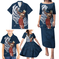 Tahiti Islands Polynesian Plumeria Family Matching Puletasi and Hawaiian Shirt Tahitian Vahine 'Ote'a - Navy Blue LT7 - Polynesian Pride