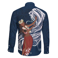 Tahiti Islands Polynesian Plumeria Family Matching Puletasi and Hawaiian Shirt Tahitian Vahine 'Ote'a - Navy Blue LT7 - Polynesian Pride