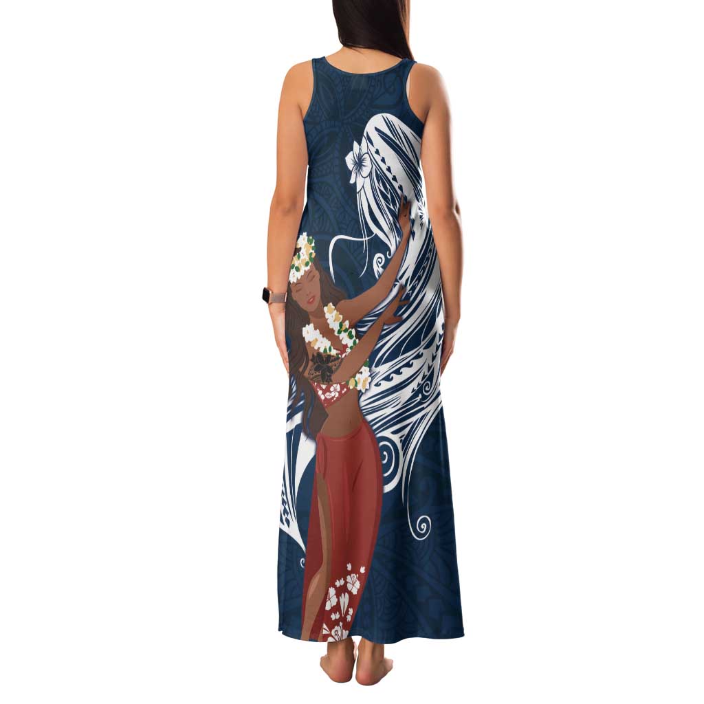 Tahiti Islands Polynesian Plumeria Family Matching Tank Maxi Dress and Hawaiian Shirt Tahitian Vahine 'Ote'a - Navy Blue LT7 - Polynesian Pride