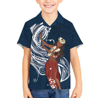 Tahiti Islands Polynesian Plumeria Family Matching Tank Maxi Dress and Hawaiian Shirt Tahitian Vahine 'Ote'a - Navy Blue LT7 Son's Shirt Blue - Polynesian Pride