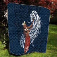 Tahiti Islands Polynesian Plumeria Quilt Tahitian Vahine 'Ote'a - Navy Blue