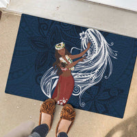 Tahiti Islands Polynesian Plumeria Rubber Doormat Tahitian Vahine 'Ote'a - Navy Blue